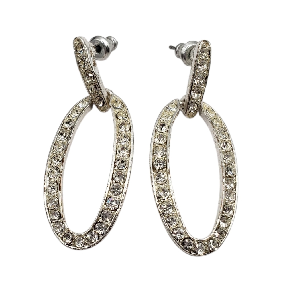 Monet Silver Tone Rhinestone Earrings Stud Elegant Bling Wedding
